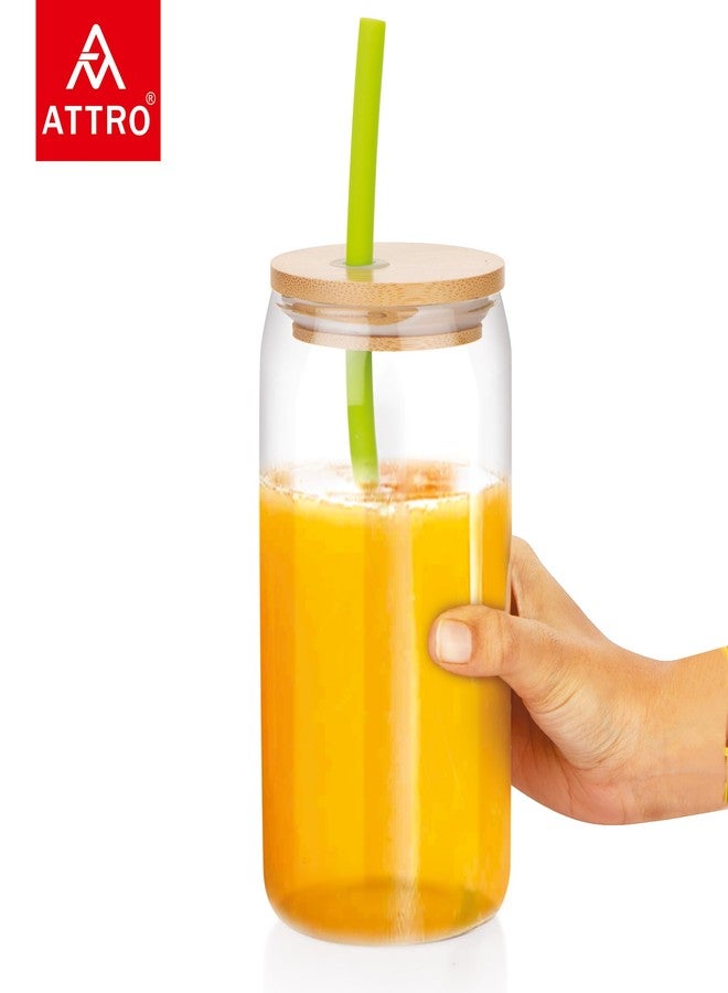ATTRO 400ml Drinking Glass with Wooden Lid & Silicone Straw Travel Sipper Tumbler- Ideal for Juices, Smoothies &Cocktails - Durable, Leak Proof Glass for On The Go - Image 4